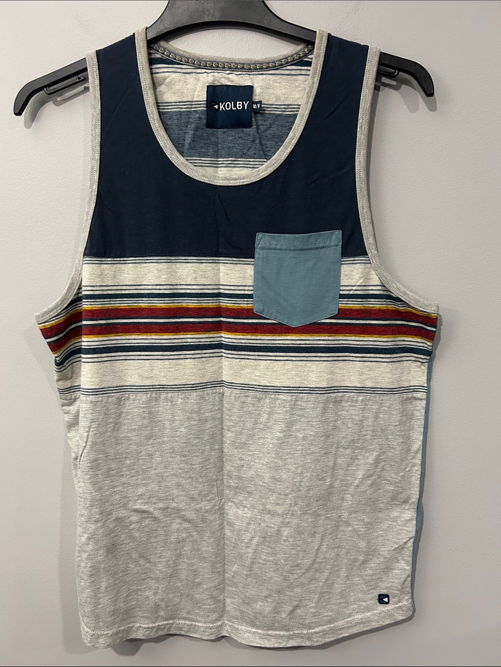 Men’s Navy & Heather Gray Stripe Pocket Tank